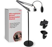 ASFASFq-Support de Microphone réglable avec Bras en Ciseaux, Support Antichoc, Filtre Anti-Pop, Adaptateur de Filetage de 1,6 cm, Construction en métal Durable pour podcasting et radiodiffusion, Noir