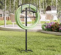 ASFASFq-Support de tuyau d'arrosage portable avec panier de rangement ¿ Construction robuste en acier noir, peut contenir un tuyau de 45 m, design autonome et amovible avec outils pour un assemblage