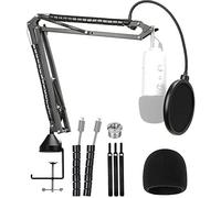 ASFASFq-Support Professionnel Réglable pour Blue Yeti avec Filtre Antipop, Perche Micro et Pince de Table Mise à Jour Compatible avec Microphone Yeti