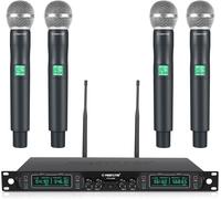 ASFASFq-Système de Microphone sans Fil, Ensemble de Micro sans Fil UHF à 4 canaux avec Quatre micros Portables, Construction entièrement métallique, fréquence Fixe, événements (PTU-5000A)