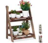 ASFASFq-tagère escalier fleurs, escalier fleurs bois 2 niveaux, pliable, échelle plantes, HlP 51,5x 41x24 cm, brun