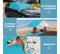 ASFASFq-Tapis de Plage, 210 x 200 cm Couverture de Plage, Imperméable Anti Sable Natte de Plage, Portable Ultra Légère Grande Drap de Plage pour Picnic Plage Camping Parc Voyage Randonnée - Bleu