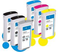 ASFASFq-Teland pour 72 Cartouches d'encre compatibles pour HP 72 72xl 130ml pour HP Designjet T610 T770 T795 T1100 T1120 T1200 T1300 T2300 (MBK/PBK/C/M/Y/GY)