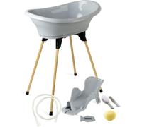 Asfasfq-Thermobaby - Pack Bain Bébé Vasco 7 En 1 Gris - Baignoire + Pied + Vidange + Transat De Bain Réglable + Thermomètre + Eponge + Brosse Et Peigne - Fabriqué En France