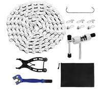 Asfasfq-Ticeed Chaîne De Vélo 116 Maillons 6/7/8 Vitesses, Kit De Réparation De Chaîne De Vélo Avec Pince Chaine, Derive Chaine, Crochet De Chaîne, Nettoyant Chaine Velo, Maillons Manquants