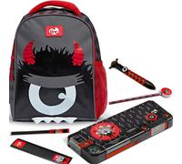 Asfasfq-Tinc Sac À Dos D'école Pour Enfants + Trousse À Crayons + Stylo À Bille Multicolore Sangles Réglables + Porte-Bouteille Pour L'école, La Maison, Garçons Et Filles Kronk, Noir Et Rouge