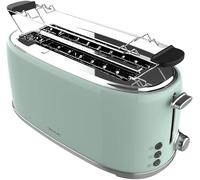 ASFASFq-Toast&Taste 1600 Retro Double Green 4-Slice Toaster. 1630 W, 2 Wide and Long Slots of 3.8 cm, Stainless Steel, Upper Heating Rods, Adjustable Power, Crumb Tray