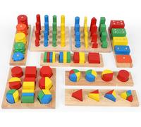 ASFASFq-Toys of Wood Oxford Formes géométriques en Bois - Jeux de Fractions - Jeu de tri avec des et empileur d'arc-en-Ciel - Jouets éducatifs en Bois pour Enfant