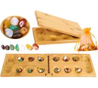 Asfasfq-Toys Of Wood Oxford Towo Mancala Jeu De Société Avec Galets De Pierre - Kalaha Jeu De Avec Plateau Pliable En Bois-Jeux De Société Pour La Famille-Jeux De Mancala De Stratégie Pour Enfants Et