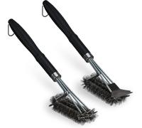 ASFASFq-Triple Brosse à Barbecue en Lot de 2, grattoir pour l¿Une des Deux, Poils en Acier Inoxydable, Noire