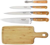 Asfasfq-Trompette - Set Couteau De Cuisine Avec Planche À Découper - Essentiel - Acier 5cr15mov - Finition Satinée - 38.5 X 16 Cm - Bois Clair
