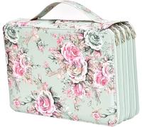 Asfasfq-Trousse À Crayons Multifonction En Cuir Souple Avec Fermeture Éclair Multicouche Séparation, Grande Capacité, Pochette À Stylos, Fleur Colorée, 200 Emplacements, Vert, Fermeture Éclair