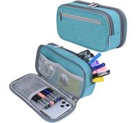 Asfasfq-Trousse Scolaire Double Compartiment, Trousse Compacte Multi Poches, Durable Et Anti-Salissant, Garçon Ou Fille, Étudiant Ou Écolier, École, Collège Ou Bureau-Bleu Clair