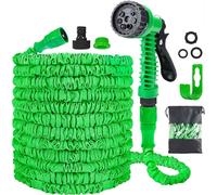ASFASFq-Tuyau 100ft / 30m avec Pistolet De PulvéRisation d'eau à 7 Modes, Pistolet De PulvéRisation De Tuyau Extensible, Seau De Tuyau De Jardin avec Connecteur Rapide, Magic Pipe d'eau (Vert)