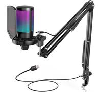 ASFASFq-USB Micro Gaming avec Bras pour PC PS4 PS5, Condensateur Microphone pour Streaming Podcast Studio, avec Bouton de Silence, Fixation Antichoc, Support Micro, Filtre Anti-Pop, RGB