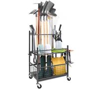 ASFASFq-VEVOR Support Range Outils de Jardin 16 Emplacements avec Crochets Porte-outils de Garage en Métal sur Roulettes pour Organisation et Stockage Abri Extérieur des Outils, Râteaux, Balais à Lon