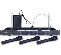 ASFASFq-VHF4 - Système de micro sans fil avec 3 micro main VHF, 1 micro de tête VHF et 1 récepteur - 4 canaux 202.1, 203.5, 205.8 & 207.5MHz - Noir