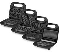 ASFASFq-Wëasy Appareil Croque-Monsieur JOY600, Multifonctions 4 en 1, Gaufrier, Donut, Panini, Grill, Plaques Interchangeables, Revêtement Antiadhésif, 750W, Noir