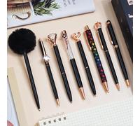 Asfasfq-Wemate 8 Pcs Ensemble De Stylos À Bille Métal Cristal Diamant Stylo Scintillant Pour Journal Noir & Bleu Encre Jolie Mignon Stylos À Écrire Fancy Stylos Cadeaux Pour Les Femmes Bureau Maison