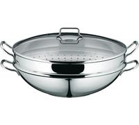 Asfasfq-Wmf Ensemble 4 Pièces Wok 36 Cm, Base Universelle Transtherm, Inox Cromargan, Induction Et Four, Compatibilité Lave-Vaisselle, Couvercle En Verre, Grille À Tempura, Panier Vapeur, Macao 07925