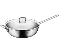 Asfasfq-Wmf Wok À Induction 30 Cm, Wok Avec Couvercle En Verre, Acier Inoxydable Cromargan Poli, Non Revêtu, Passe Au Four