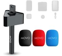 ASFASFq-WMX-HM-2 Poignée de microphone sans fil avec drapeau de micro ¿ Poignée de poche pour microphone DJI, Rode GO II ¿ Comprend un support de microphone Lav, un adaptateur et 3 pare-brises ¿ pour