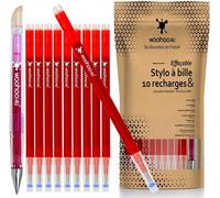 Asfasfq-Woohoo4u - Compatibles Avec Pilot Frixion - 13x Set De 11 Recharges, 1 Stylo Roller, 1 Gomme Supplémentaire - Encre Gel Effaçable Pour Stylo Roller Rechargeable Rouge - 0,7 Mm Pointe Moyenne
