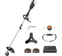 ASFASFq-WORX Débroussailleuse sans Fil 40V WG186E.1, Lame de 25 cm, Fil de Coupe 38cm, Capot de Protection, Poignée Amovible, Tête Interchangeable, livrée avec 2 Batteries 4Ah et Chargeur Double