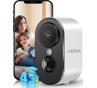 ASFASFq-Xega 4G LTE Caméra de sécurité Intérieur avec Carte SIM, 2K Super HD Caméra IP Portable, Batterie 6000mAh, Détection de Mouvement PIR, Vision Nocturne Couleur, Audio 2 Voies, TF/Cloud, IP65