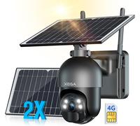 ASFASFq-Xega2 Panneaux solaires 3G/4G LTE caméra de sécurité extérieure sans Fil à énergie Solaire,2K capteur de Mouvement PIR, Vision Nocturne, Conversation bidirectionnelle, Carte SIM Incluse