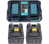 ASFASFq-YASI MFG pour Makita DC18RD Chargeur Double Chargeur Rapide et 2 Batteries pour Makita BL1850B BL1830 DC18RA DC18RC DC18RD Chargeur 7,2 V-18 V Li-ION avec BL1850 18 V 5 Ah Li-ION
