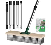 ASFASFq-ytorgr Balai en fil métallique robuste avec manche télescopique de 145 cm, brosse de jardin en métal rigide pour patio, terrasse, jardin