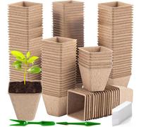 ASFASFq-ZZXLOPEZ Pots de Culture Biodegradable, 100 Pièces 8CM Pot de Semis de Plante, Godets de Rempotage Degradable+100Pcs Etiquette Plante+2Pcs Outils de Repiquage, Peti Pots pour Plantation Grain
