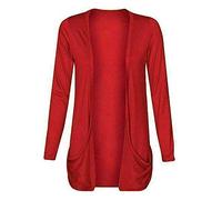 asfashion online Cardigan cardi ouvert sur le devant en jersey uni avec poche pour femme Taille 36-48, Rouge, 44/46