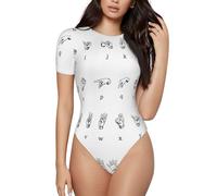 ASFgda Body à manches courtes et col rond pour femme - Imprimé alphabet - Coupe ajustée - T-shirt basique d'été, Noir , M