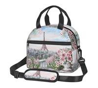 ASFgda Boîte à déjeuner isotherme avec motif Tour Eiffel de Paris avec fleurs pour homme et femme, sac à déjeuner isotherme étanche, réutilisable