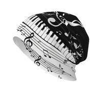ASFgda Bonnet souple en tricot noir et blanc avec imprimé notes de musique, bonnet doux toutes saisons pour homme et femme, chapeau unisexe décontracté au quotidien