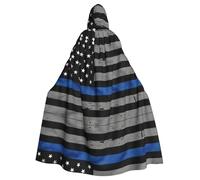 ASFgda Cape médiévale à capuche américaine fine bleue avec imprimé drapeau de la Renaissance, cape à capuche unisexe pour Halloween, Noël, costume de fête