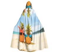ASFgda Cape médiévale à capuche avec deux ananas et imprimé mer, cape de la Renaissance, cape à capuche unisexe pour Halloween, Noël, costume de fête