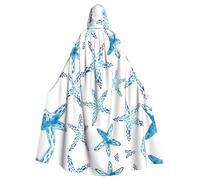 ASFgda Cape médiévale à capuche avec imprimé étoile de mer mignonne, cape de la Renaissance, cape à capuche unisexe pour Halloween, Noël, costume de fête