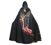 ASFgda Cape médiévale à capuche nord-américaine avec imprimé aigle chauve de la Renaissance, cape à capuche unisexe pour Halloween, Noël, costume de fête