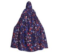 ASFgda Cape médiévale à capuche rouge et bleue avec imprimé étoiles américaines, cape de la Renaissance, cape à capuche unisexe pour Halloween, Noël, costume de fête