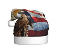 ASFgda Chapeau de Père Noël avec drapeau américain et aigle de feu pour adultes, chapeau de Noël classique unisexe pour fête du Nouvel An