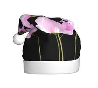 ASFgda Chapeau de Père Noël avec imprimé de feuilles roses et fleurs pour adultes, chapeau de Noël classique unisexe pour fête du Nouvel An