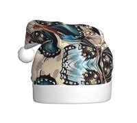 ASFgda Chapeau de Père Noël avec imprimé papillon et fleurs pour adultes, chapeau de Noël classique unisexe pour fête du Nouvel An