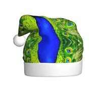 ASFgda Chapeau de Père Noël bleu imprimé paon pour adultes, chapeau de Noël classique unisexe pour fête du Nouvel An