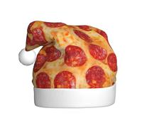 ASFgda Chapeau de Père Noël imprimé pizza pepperoni 3D pour adultes, chapeau de Noël classique unisexe pour fête du Nouvel An