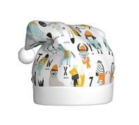 ASFgda Chapeau de Père Noël mignon dessin animé animal alphabet imprimé chapeaux pour adultes, chapeau de Noël unisexe classique pour fête du Nouvel An