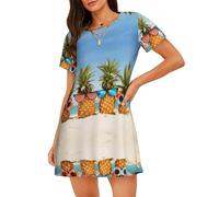 ASFgda Chemise de nuit à imprimé ananas pour femme - Chemise de nuit douce à manches courtes - Coupe ample et confortable - Taille S à XXL, Noir , XL