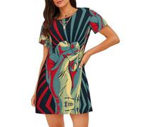 ASFgda Chemise de nuit à imprimé rock and roll pour femme, pull de nuit, vêtements de nuit doux, manches courtes, ample et confortable, taille S à XXL, Noir , 3XL